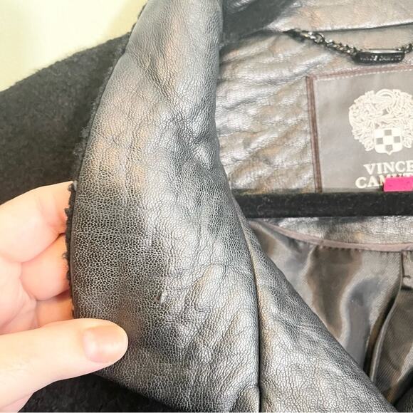 Vince Camuto Faux Leather Trim Wool Blend Boucle Coat Size XL - Picture 6 of 16